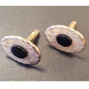 Mens Cufflinks textured silver on gold tone black onyx ovals hallmarked Dante